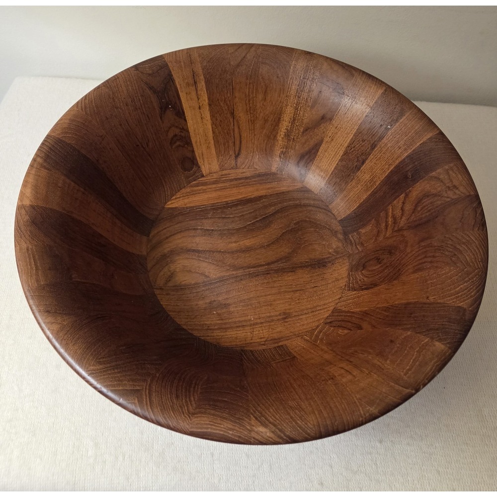 Dansk JHQ Large 16" Staved Wood Salad Serving Bowl Mid Century Modern Thailand